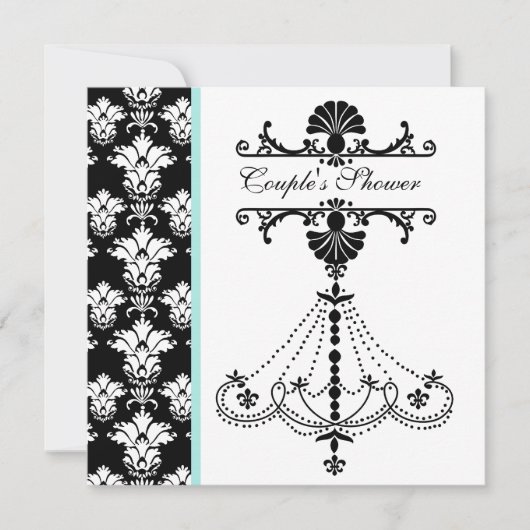 Black and White Chandelier Couple's Shower Invite Kaart (Voorkant)