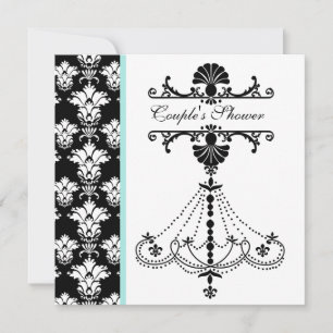 Black and White Chandelier Couple's Shower Invite Kaart