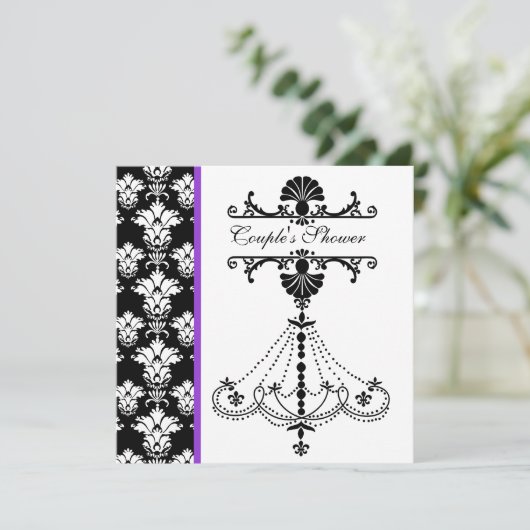Black and White Chandelier Couple's Shower Invite Kaart (Staand voorkant)