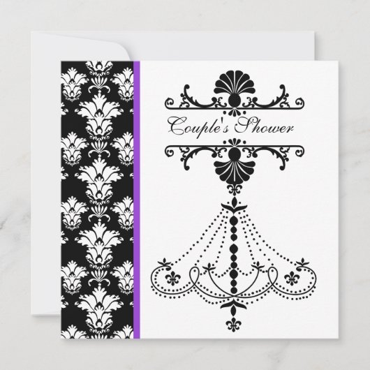 Black and White Chandelier Couple's Shower Invite Kaart (Voorkant)