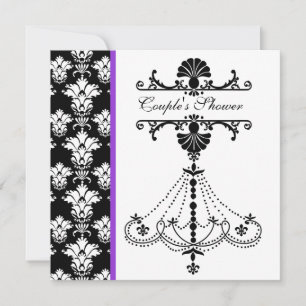 Black and White Chandelier Couple's Shower Invite Kaart