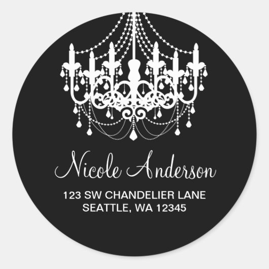 Black and White Chandelier Round Address Label (Voorkant)