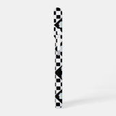 Black and White Checked Pansy Pattern iPhone 16 Hoesje (Linkerkant)