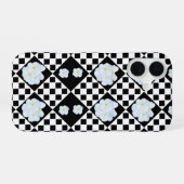 Black and White Checked Pansy Pattern iPhone 16 Hoesje (Achterkant horizontaal)