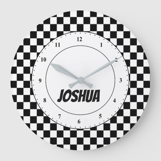 Black and White Checker Flag Large Clock Grote Klok (Voorkant)
