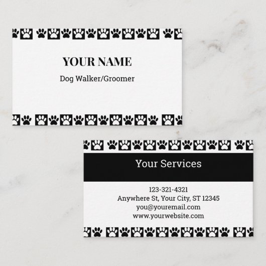 Black and White Checker Pattern Dog Walker Groomer Visitekaartje (Voorkant / Achterkant)
