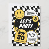 Black and White Checker Retro Smile Boy Birthday Kaart (Voorkant)