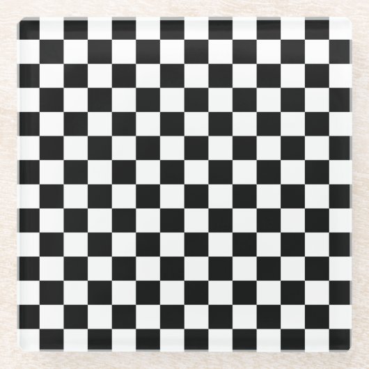 Black and white checkerboard pattern  glazen onderzetter (Voorkant)