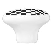 Black and white checkerboard pattern  keramische knop (Zijkant)