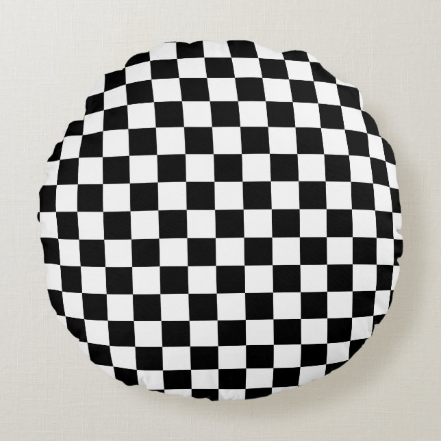 Black and white checkerboard pattern  rond kussen (Voorkant)