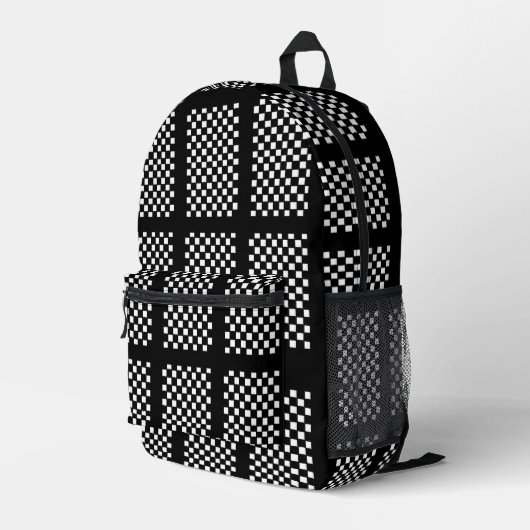 Black and White Checkered Backpack  Bedrukte Rugzak (Achterkant Hoek Rechts)