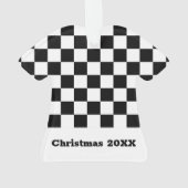 Black and White Checkered Boys Name Ornament (achterkant)