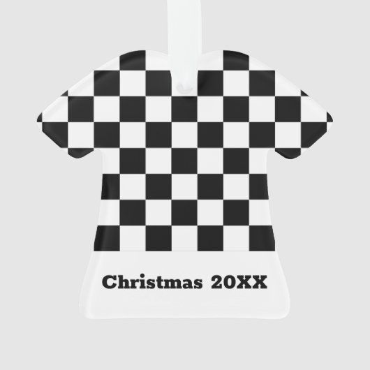 Black and White Checkered Boys Name  Ornament (achterkant)