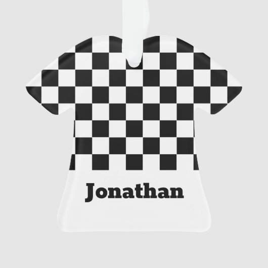 Black and White Checkered Boys Name Ornament (voorkant)