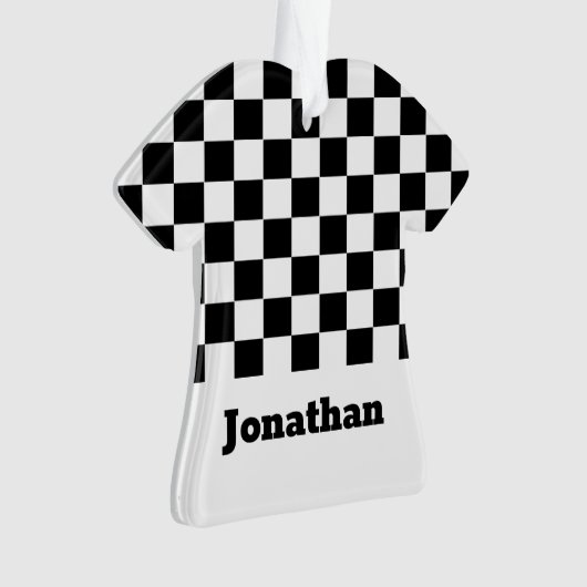 Black and White Checkered Boys Name Ornament (voorkant)