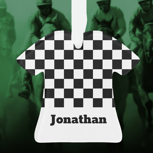 Black and White Checkered Boys Name Ornament