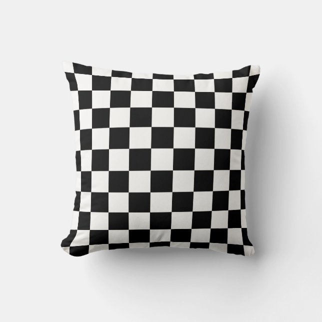 Black and White Checkered Cushion Pillow Kussen (Voorkant)
