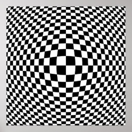 Black and White Checkered Op Art Poster