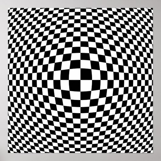 Black and White Checkered Op Art Poster (Voorkant)