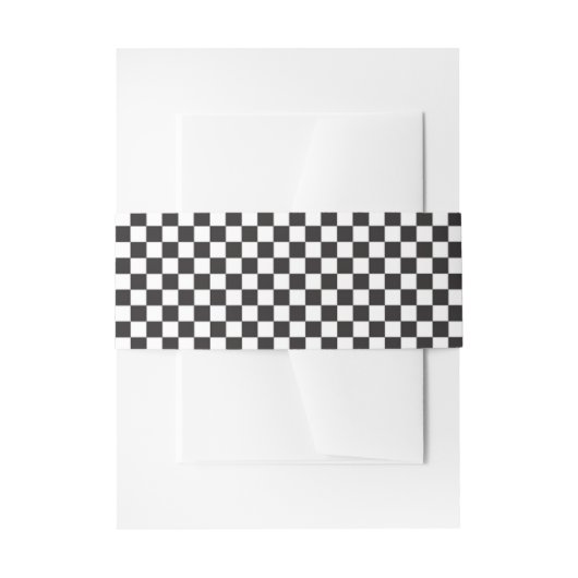 Black and White Checkered Pattern Invitation Uitnodigingen Wikkel (Voorkant Voorbeeld)