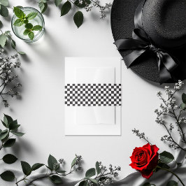 Black and White Checkered Pattern Invitation Uitnodigingen Wikkel