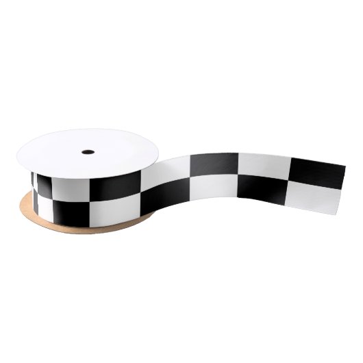 Black and White Checkered Pattern Satijnen Lint (Spoel)
