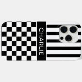 Black and White Checkered Striped Personalized Case-Mate iPhone Case (Achterkant (horizontaal))