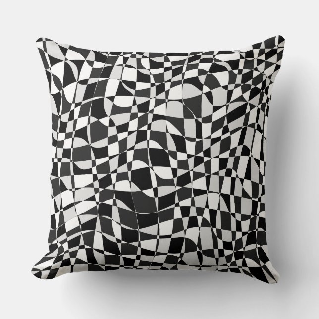 Black and White Checkered Warp Pattern Kussen (Voorkant)