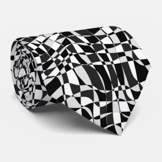 Black and White Checkered Warp Pattern Stropdas