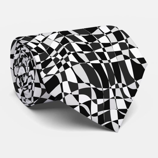 Black and White Checkered Warp Pattern Stropdas (Opgerold)