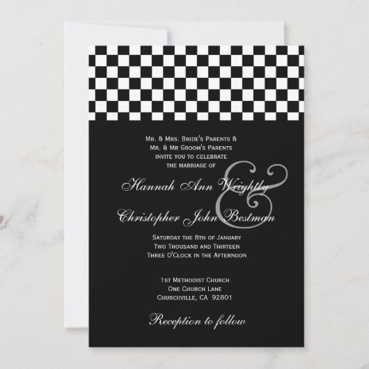 Black and White Checks Wedding Metallic 32 Kaart (Voorkant)