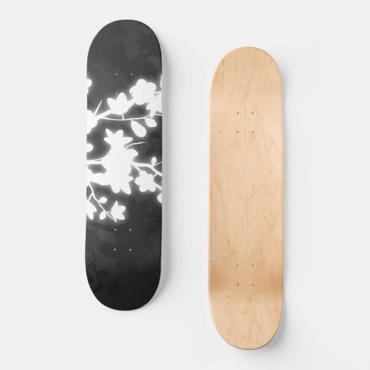 Black and White Cherry Blossom Persoonlijk Skateboard (Voorkant)