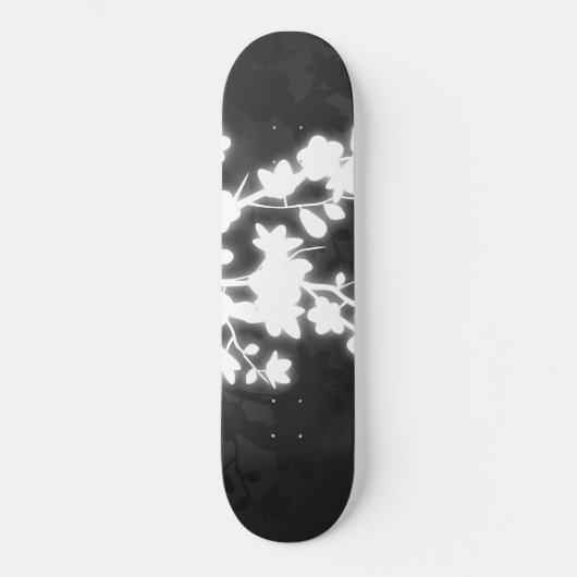 Black and White Cherry Blossom Persoonlijk Skateboard (Voorkant)