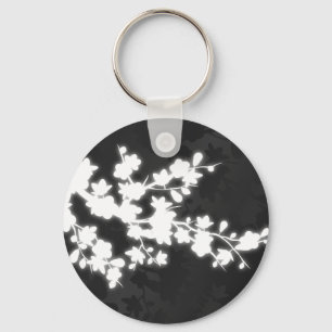 Black and White Cherry Blossom Sleutelhanger