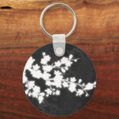 Black and White Cherry Blossom Sleutelhanger (Voorkant)