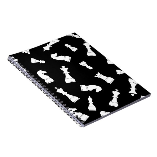 Black and White Chess Piece Pattern Notitieboek (Rechterzijde)