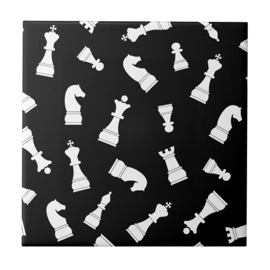 Black and White Chess Piece Pattern Tegeltje (Voorkant)