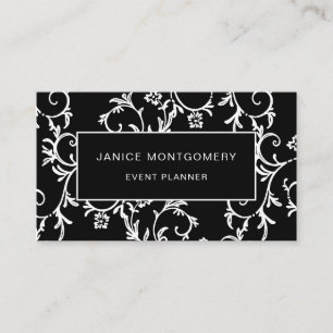 Black and White Chic Floral Damask Visitekaartje