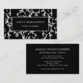 Black and White Chic Floral Damask Visitekaartje (Voorkant / Achterkant)