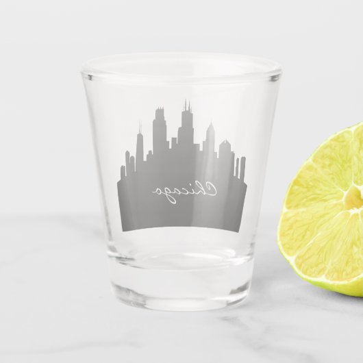 Black and White Chicago Skyline Shot Glas (Achterkant)