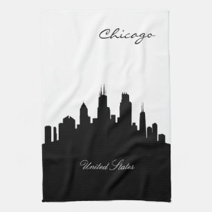Black and White Chicago Skyline Theedoek