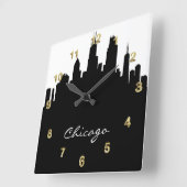 Black and White Chicago Skyline Vierkante Klok (Hoek)