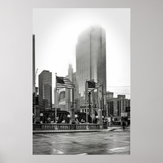 Black and White Chicago USA FLAG fotografie Poster (Voorkant)