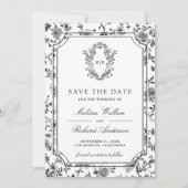 Black and White Chinoiserie Crest Photo Wedding Save The Date (Voorkant)