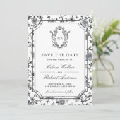 Black and White Chinoiserie Crest Photo Wedding Save The Date (Staand voorkant)