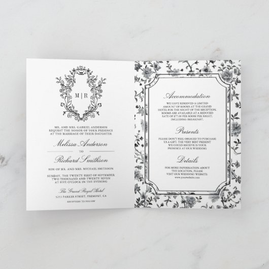 Black and White Chinoiserie Crest QR Code Wedding (Binnen)