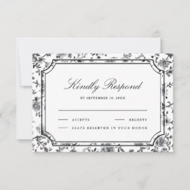 Black and White Chinoiserie Wedding RSVP Kaartje