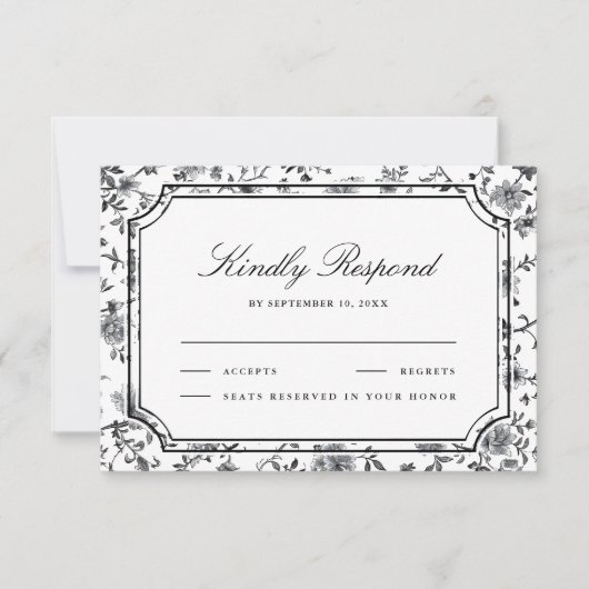 Black and White Chinoiserie Wedding RSVP Kaartje (Voorkant)