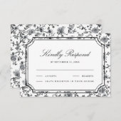 Black and White Chinoiserie Wedding RSVP Kaartje (Voorkant / Achterkant)