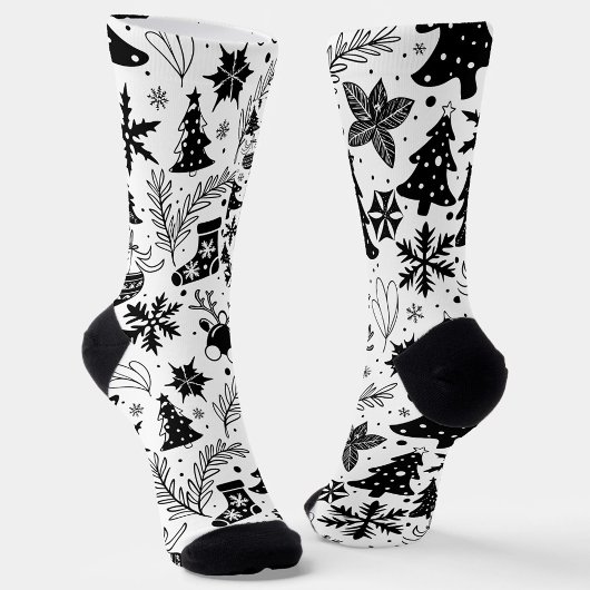 Black and White Christmas Pattern Socks  Sokken